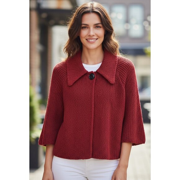 Chico's Red Wool Blend Chunky Big Button Cardigan Sweater Size 2/Large - Picture 1 of 5